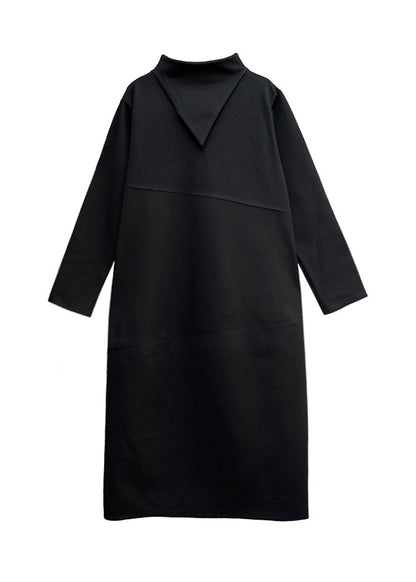 Black Asymmetrical Turtleneck Dress Long Sleeve