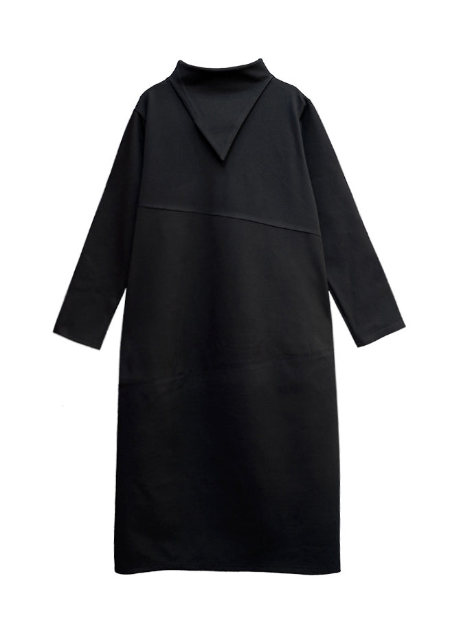 Black Asymmetrical Turtleneck Dress Long Sleeve