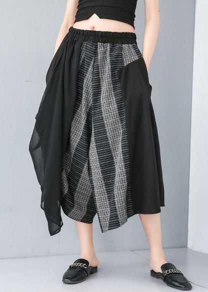 Black Asymmetrical Design Elastic Waist Wide Leg Pants Summer