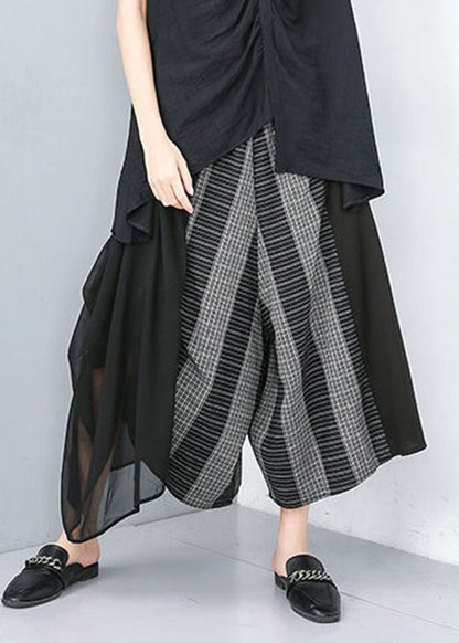 Black Asymmetrical Design Elastic Waist Wide Leg Pants Summer