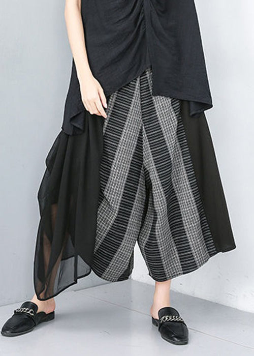 Black Asymmetrical Design Elastic Waist Wide Leg Pants Summer