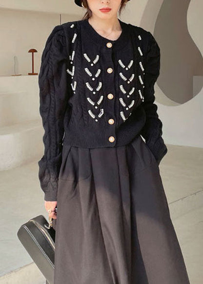 Black Button Knit Cardigan Spring