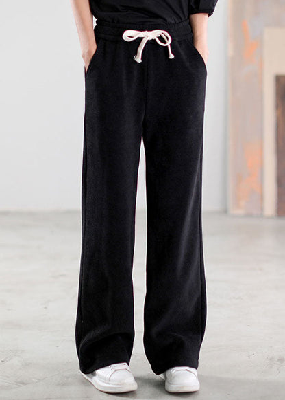 Black Cinched Pockets Corduroy Pants Winter