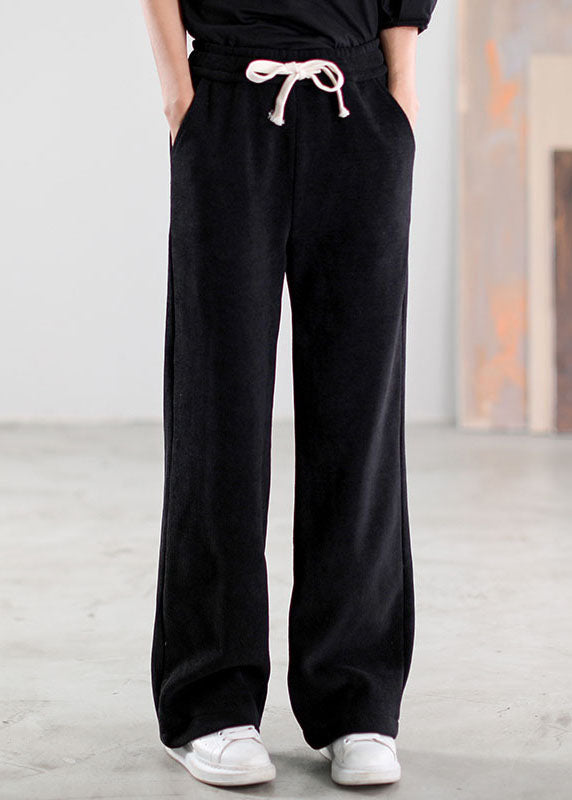 Black Cinched Pockets Corduroy Pants Winter