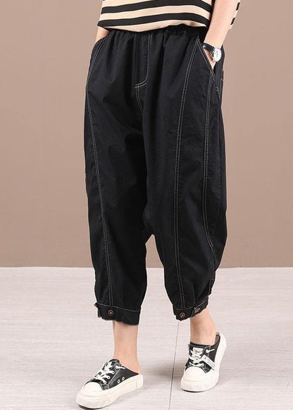 Black Elastic Waist Pockets Harem Pants