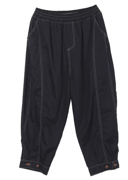 Black Elastic Waist Pockets Harem Pants