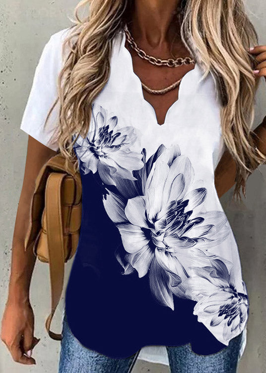 Black V Neck Print T Shirt Short Sleeve