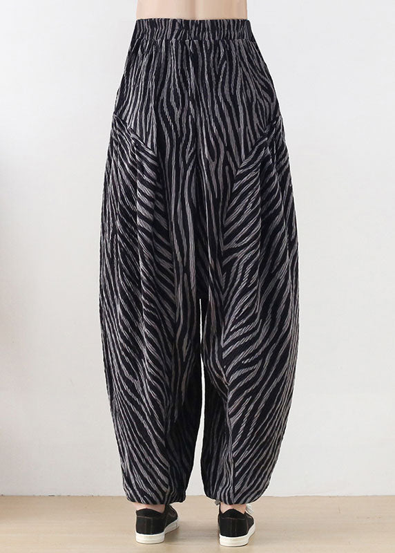 Black Grey Elastic Waist Pockets Cotton Harem Pants Spring