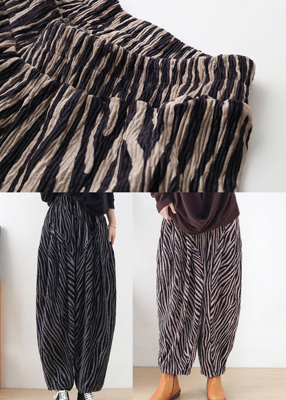 Black Grey Elastic Waist Pockets Cotton Harem Pants Spring