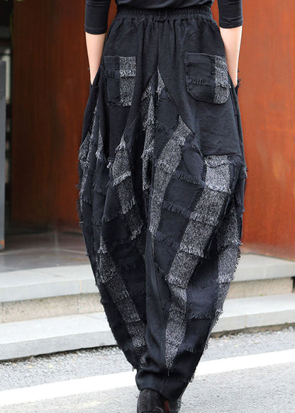 Black Grey Pockets Patchwork Winter Pants