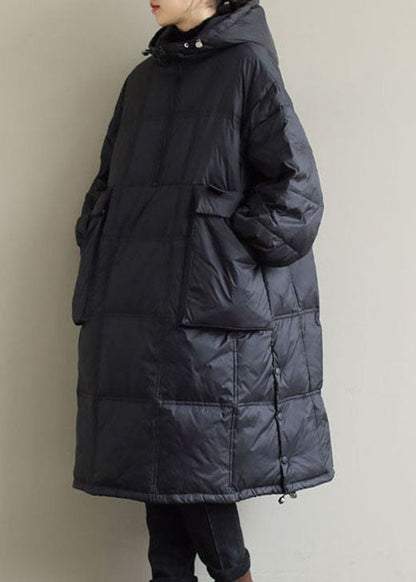 Black Hooded Fine Cotton Filled Winter Coat