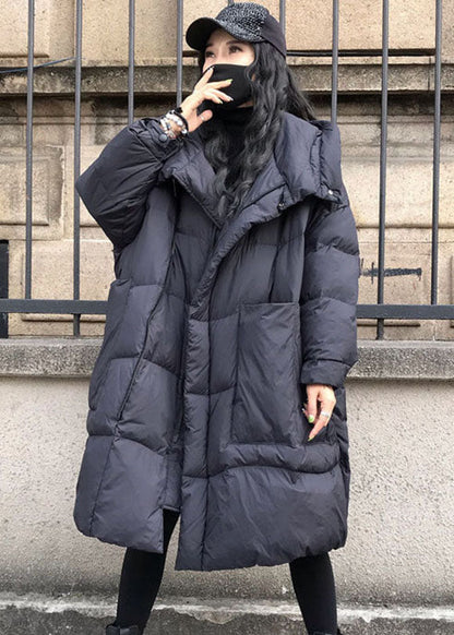 Black Hooded Oversized Thick Duck Down Jackets Winter