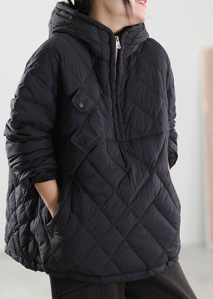 Black Hooded Patchwork Duck Down Down Coat Winter
