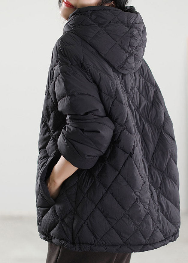 Black Hooded Patchwork Duck Down Down Coat Winter