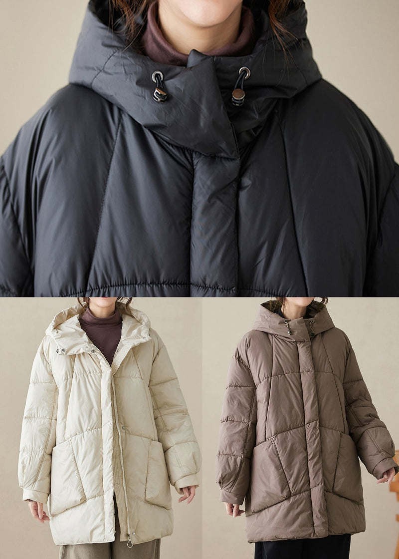 Black Hooded Pockets Fine Cotton Filled Parka Winter