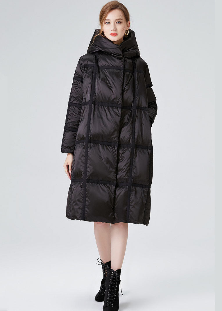Black Hooded Zip Up Duck Down Jacket in Winter