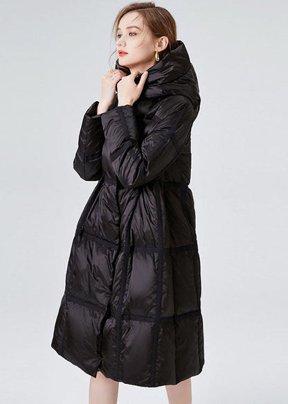 Black Hooded Zip Up Duck Down Jacket in Winter