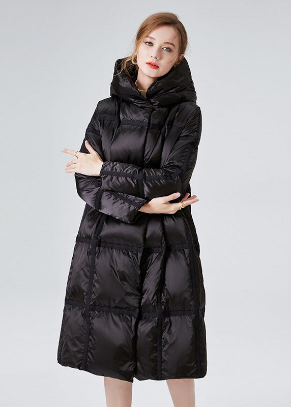 Black Hooded Zip Up Duck Down Jacket in Winter