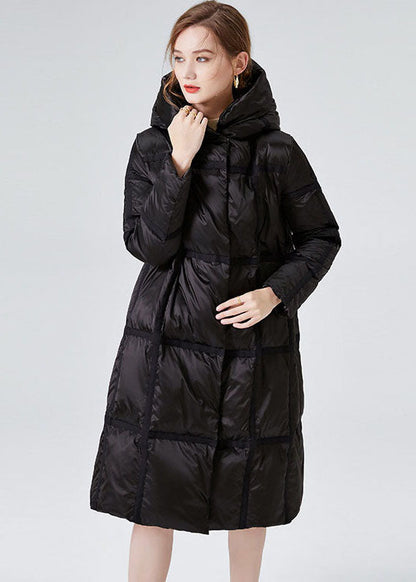 Black Hooded Zip Up Duck Down Jacket in Winter
