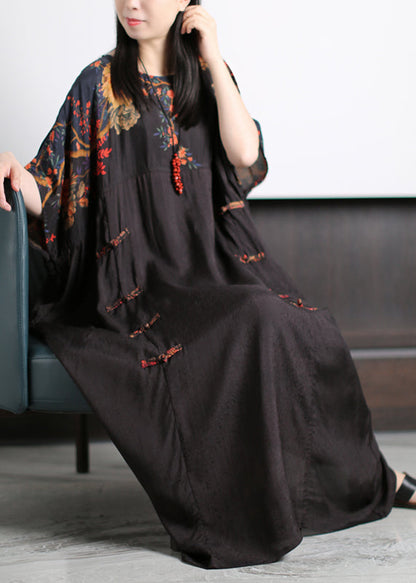 Black O-neck Patchwork Red Silk Ankle Dress Short Sleeve