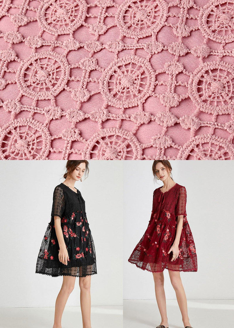 Black O-neck Patchwork Summer Lace Holiday Dress