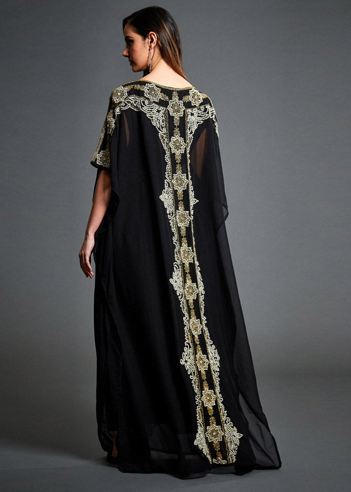Black O-neck Print Chiffon Maxi Dresses Summer