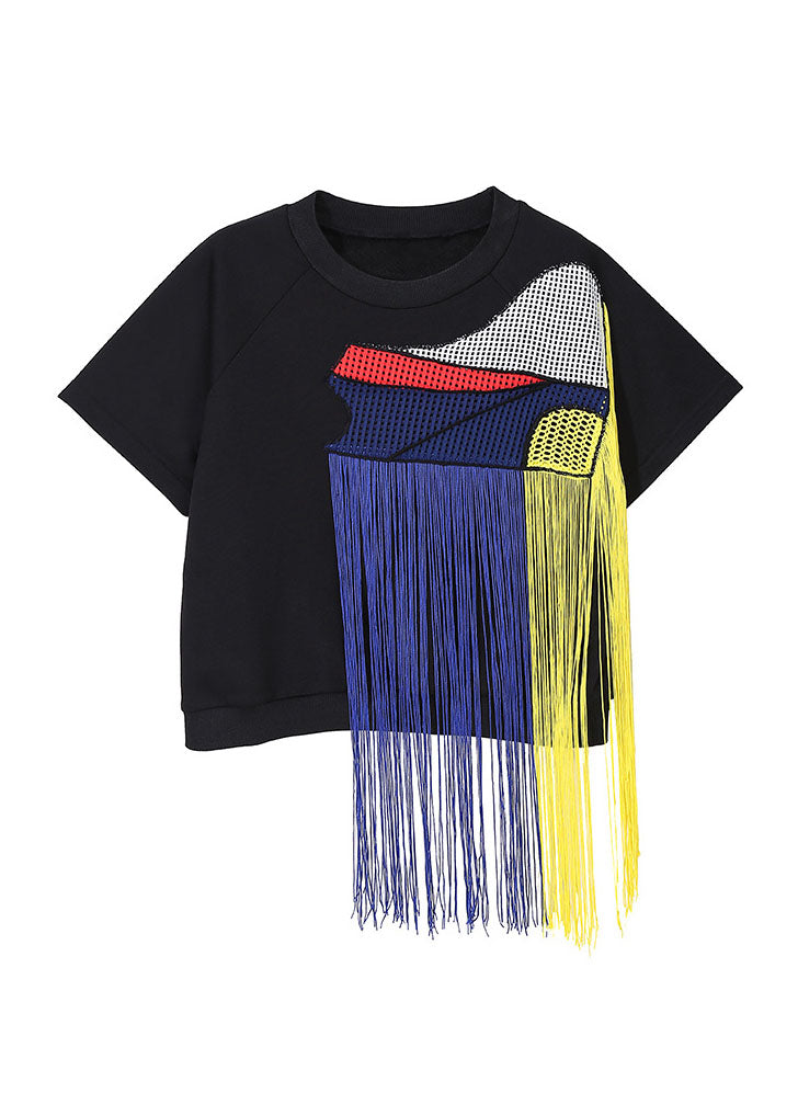 Black O-neck Tassel Tank Tops Spring