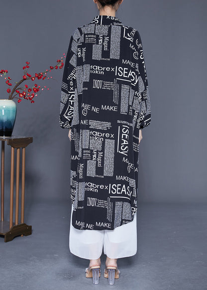 Black Oversized Letter Print Chiffon Shirt Dresses Summer