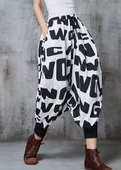 Black Oversized Letter Print Cotton Lantern Pants Spring