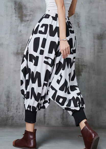 Black Oversized Letter Print Cotton Lantern Pants Spring