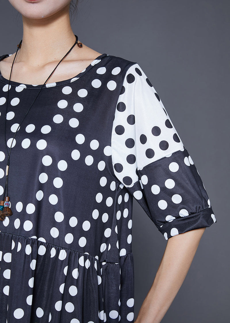 Black Oversized Patchwork Dot Chiffon Dresses Summer