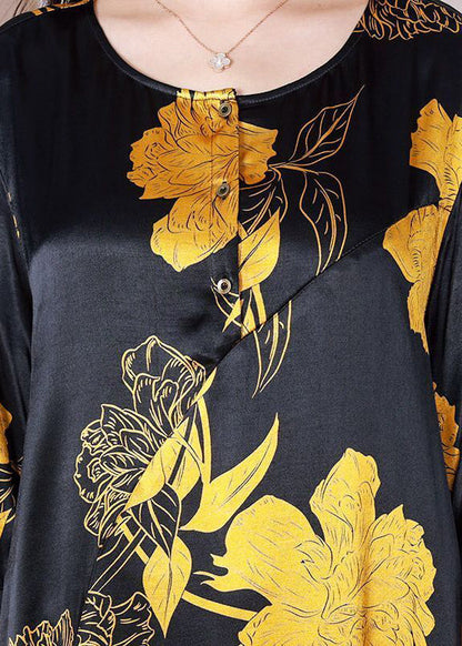 Black Oversized Patchwork Print Silk Party Dress Summer