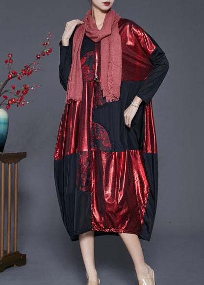 Black Oversized Patchwork Silk Holiday Dress Spring