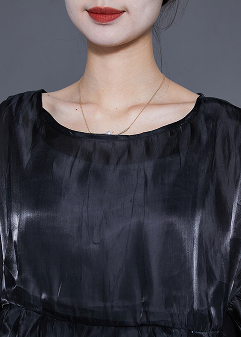 Black Oversized Patchwork Silk Shirt Top Summer
