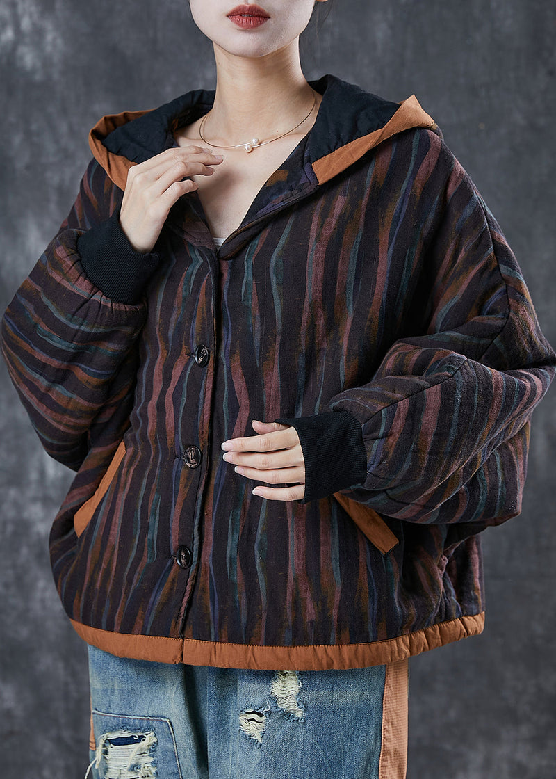Black Oversized Striped Fine Cotton Filled Jacket Spring