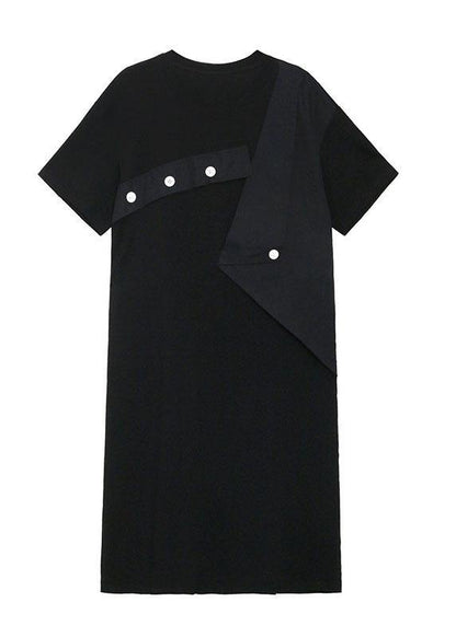 Black Patchwork Button Pockets Summer Vacation Dresses