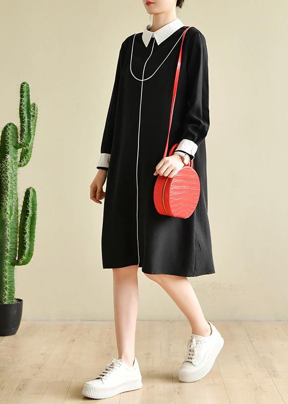 Black Peter Pan Collar Button Spring Long Dresses
