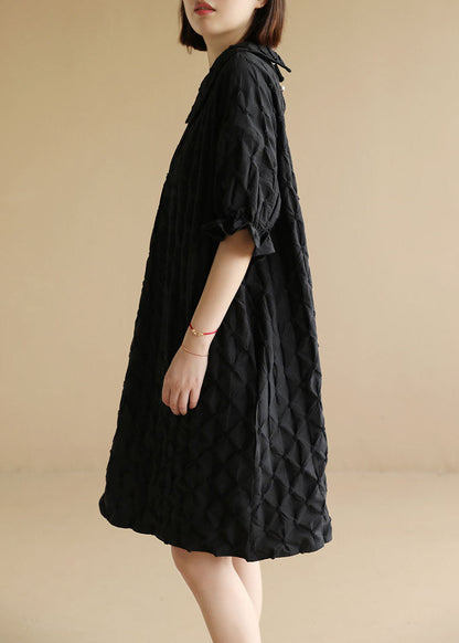 Black Peter Pan Collar Original Design Plaid Holiday Dress Short Sleeve
