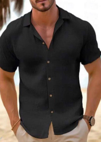 Black Peter Pan Collar Cotton Shirt Summer
