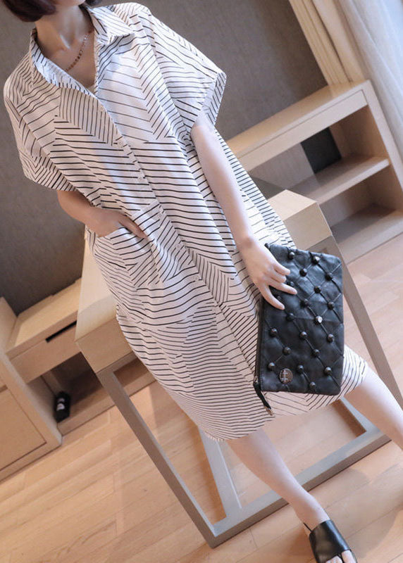 Black Peter Pan Collar Striped Maxi Dresses Summer