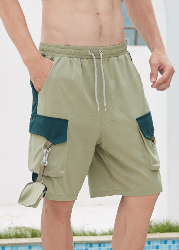 Black Pockets Elastic Waist Cotton Shorts Summer