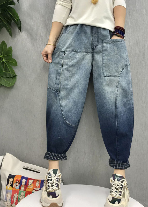 Black Pockets Gradient Color Denim Pants Spring
