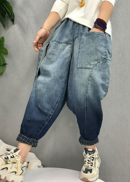 Black Pockets Gradient Color Denim Pants Spring