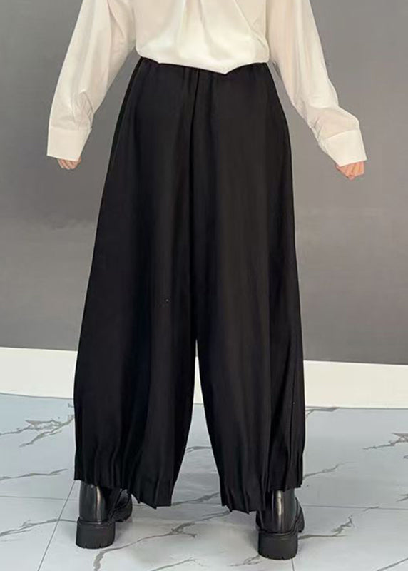 Black Pockets Wide Leg Pants Spring