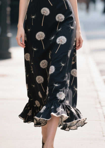 Black Print Patchwork Chiffon Robe Dresses Summer