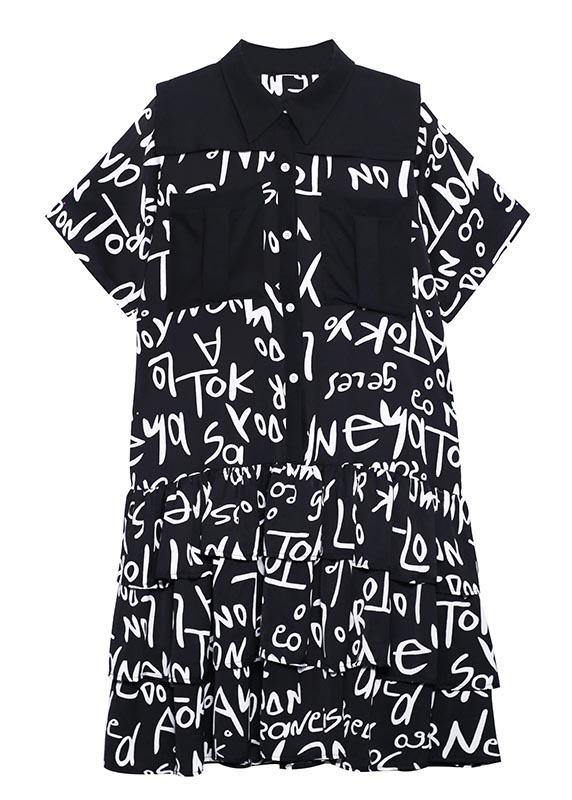 Black Print Patchwork Peter Pan Collar Robe Dresses Summer
