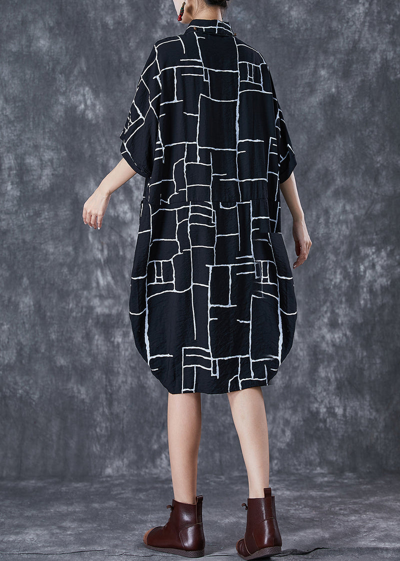 Black Print Pockets Cotton Maxi Dress Summer