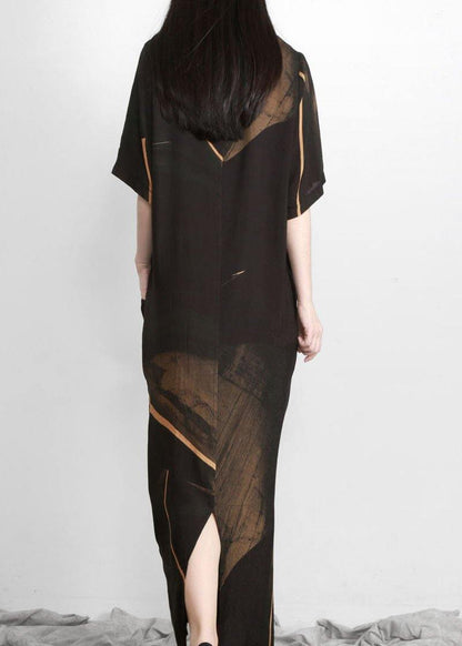 Black Print Tencel Asymmetric Dress