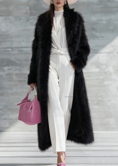 Black Thick Warm Faux Fur Long Coat Winter