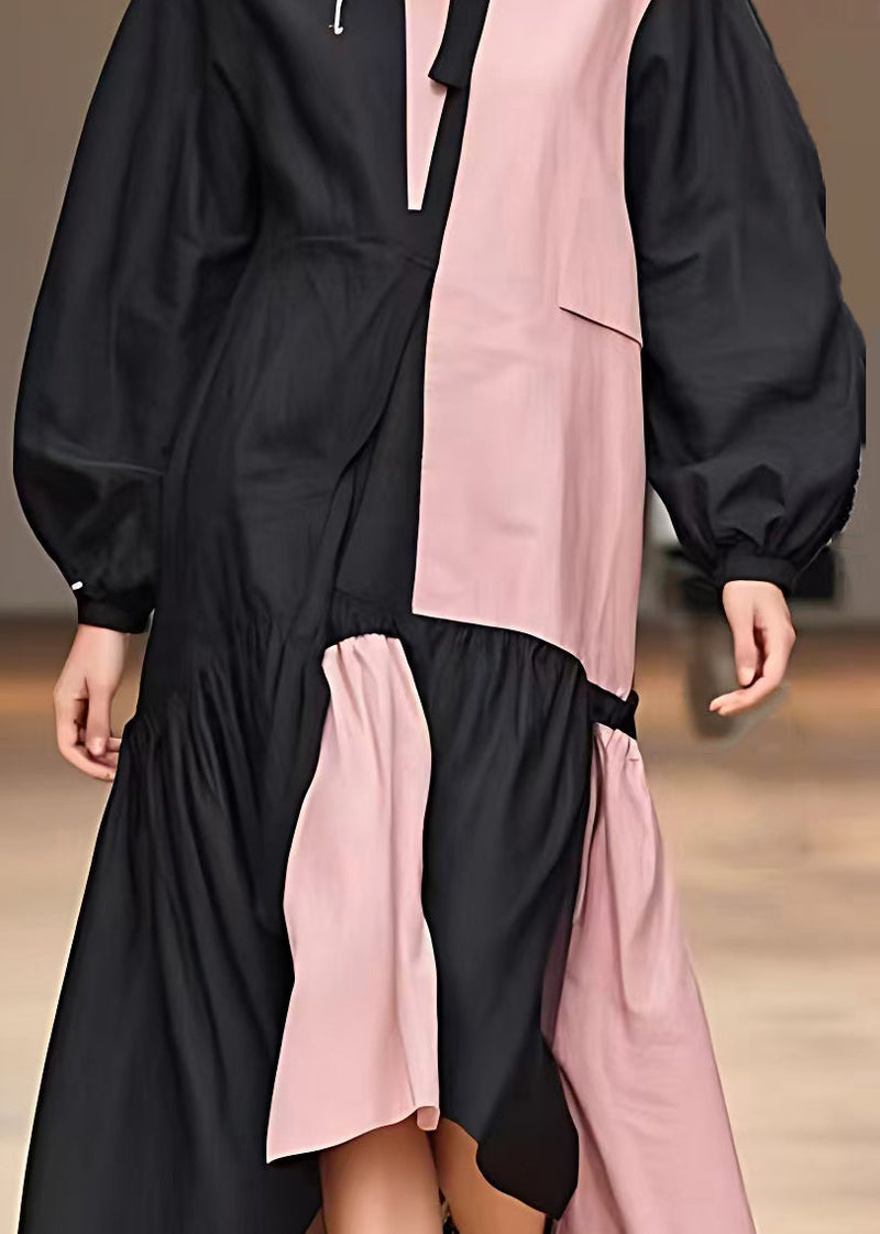 Black Turtleneck Patchwork Cotton Dresses Fall